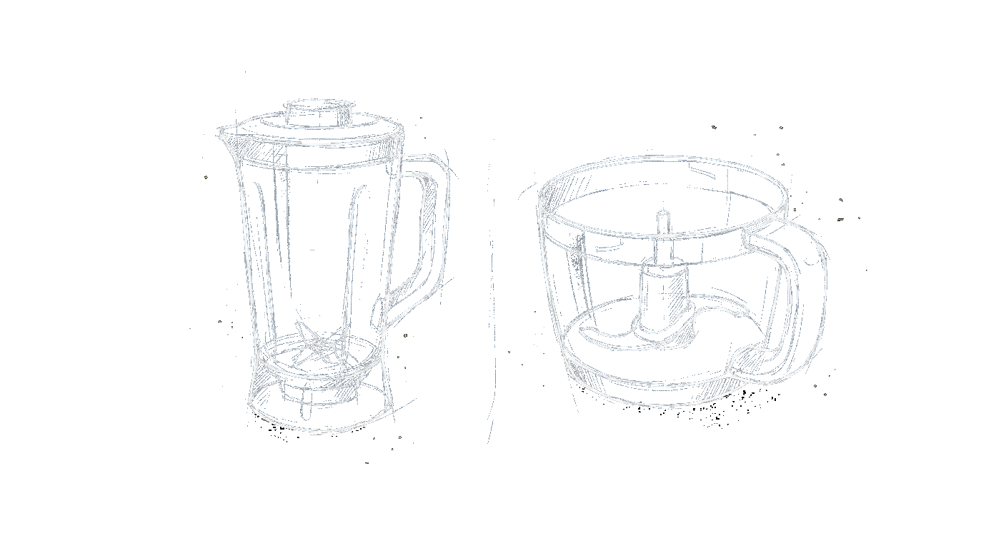 Illustration contrasting a tall blender jar with a wide food-processor bowl