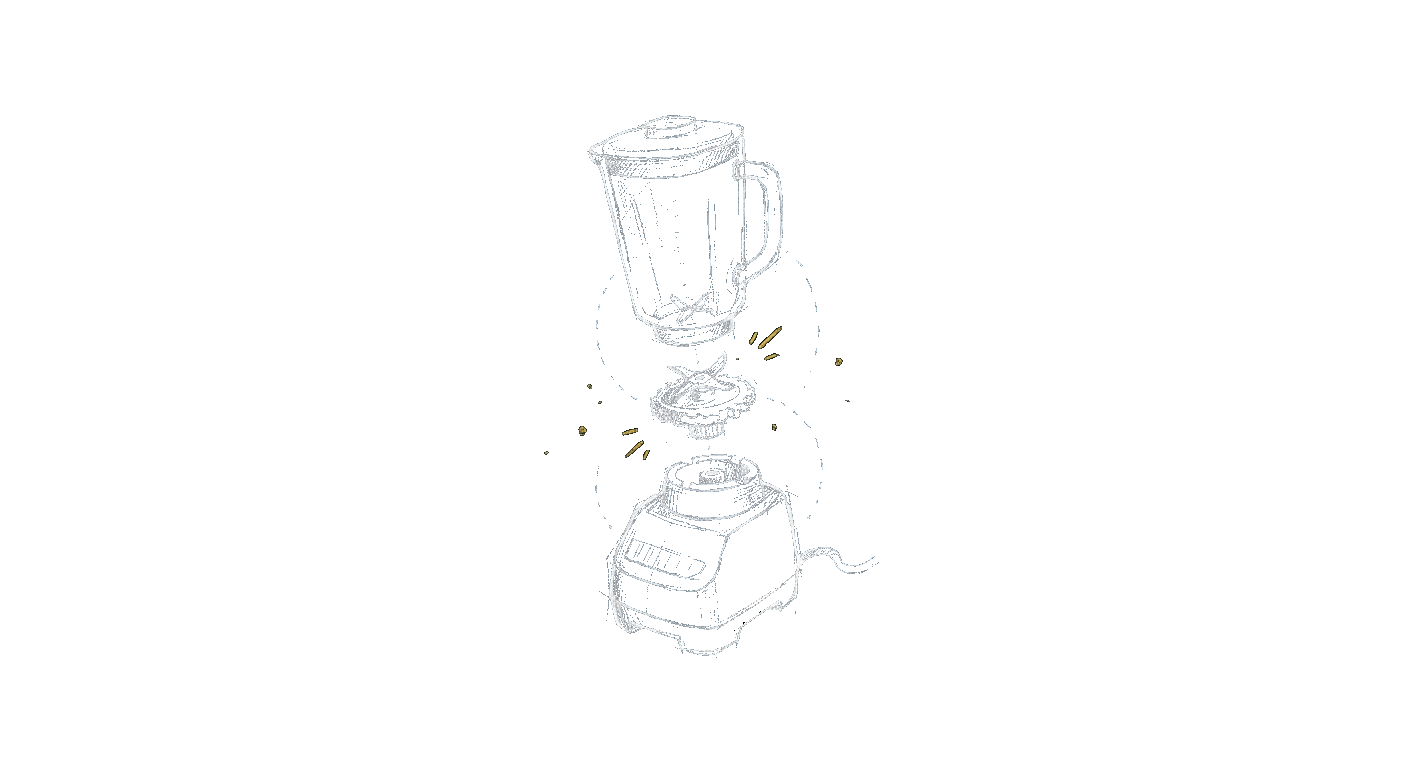Illustration of a blender shown as a labelled study of jar, blades, and base