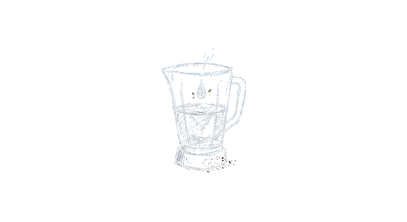 Illustration of a blender jar being rinsed with water and a drop of soap