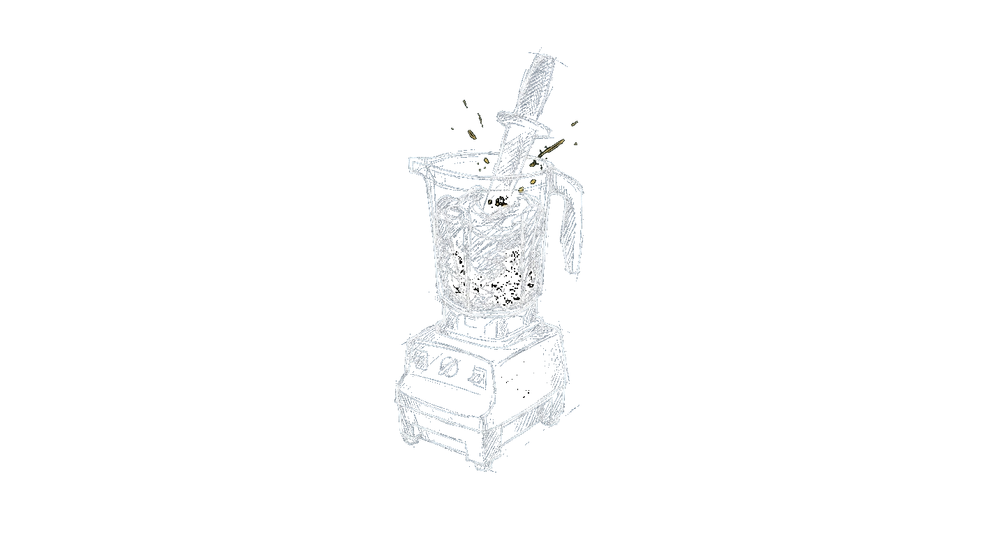 Illustration of a high-power blender with a tamper working thick nut butter
