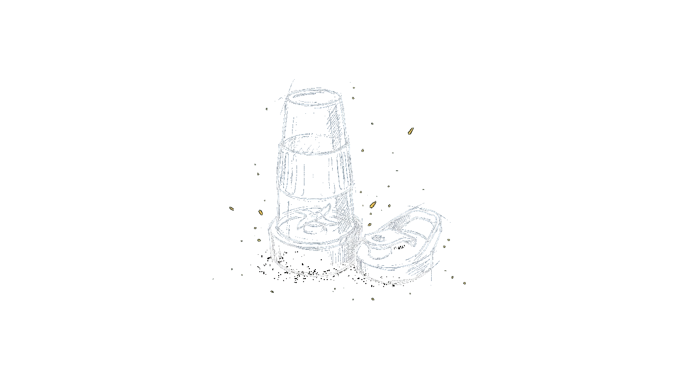 Illustration of a single-serve personal blender with a to-go cup