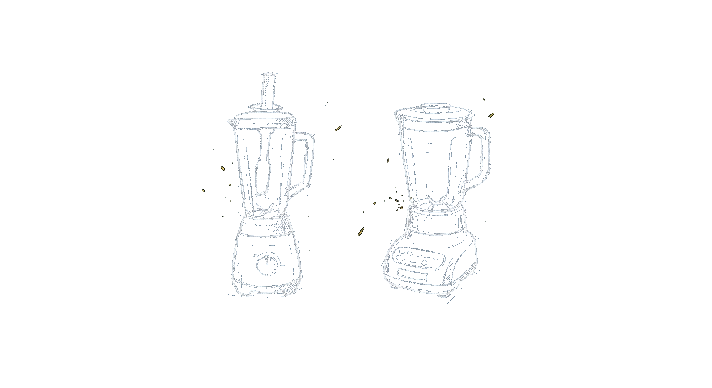 Illustration contrasting a tall tamper blender with a squat jar blender