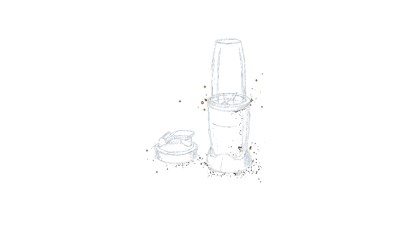 Illustration of a bullet-style personal blender with a to-go cup on its base