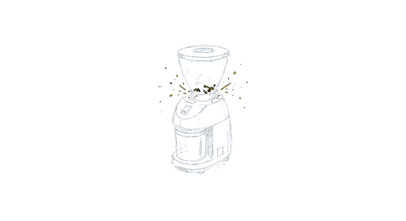 Illustration of a compact entry-level electric burr grinder