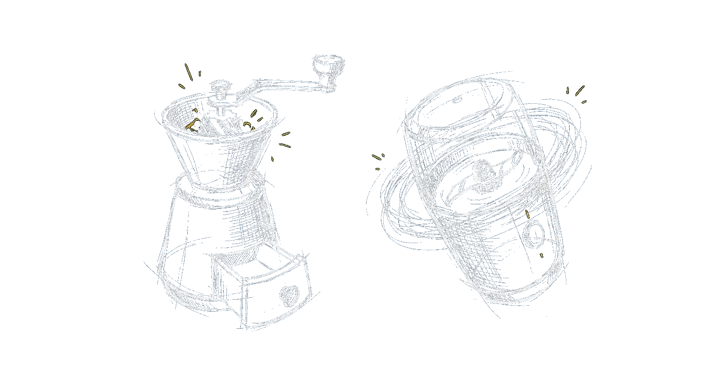 Illustration contrasting a burr grinder and a spinning blade grinder