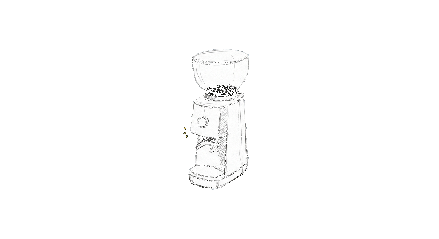 Illustration of an upright entry-level electric conical burr grinder