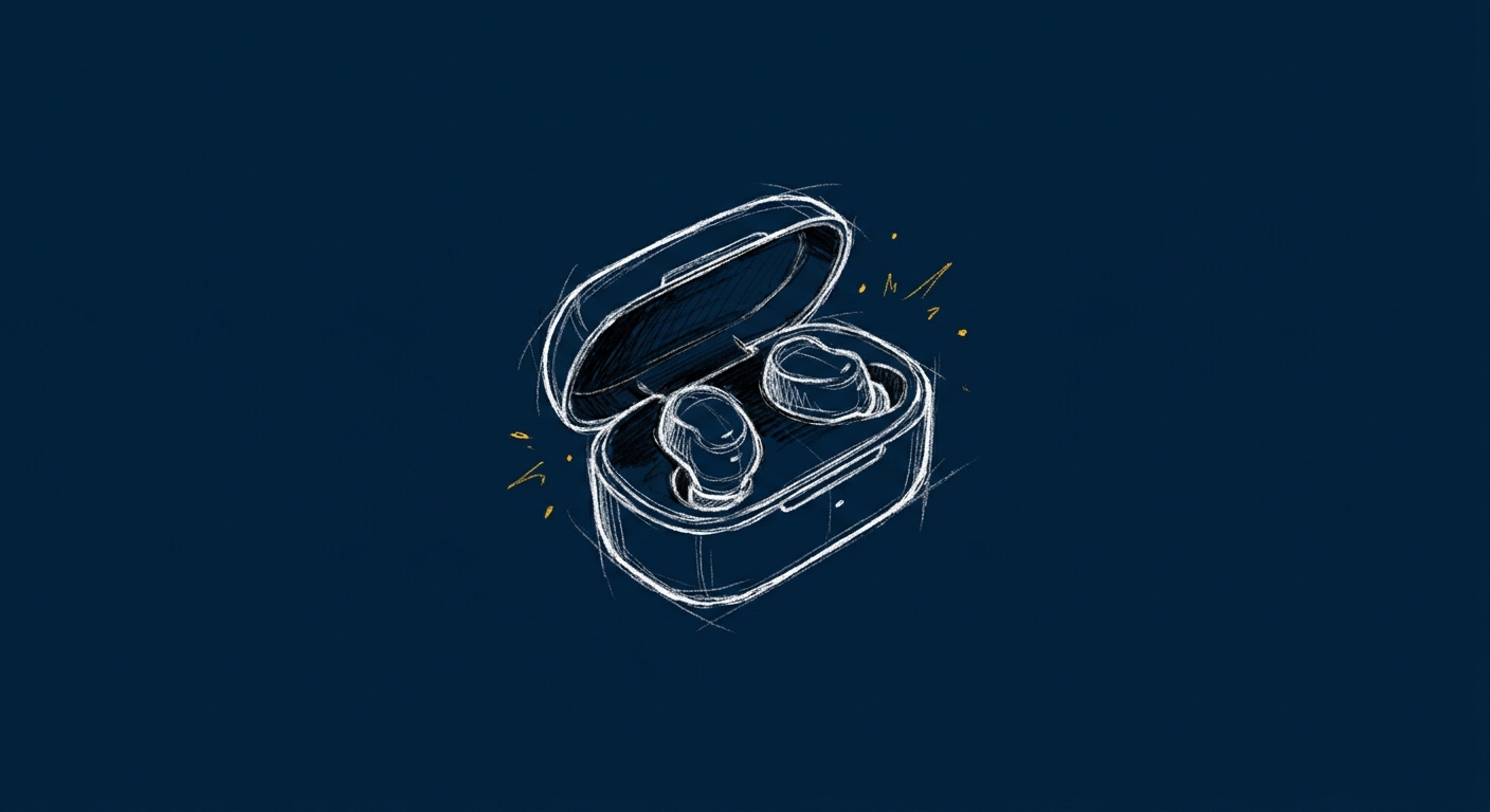 Illustration of affordable earbuds with case