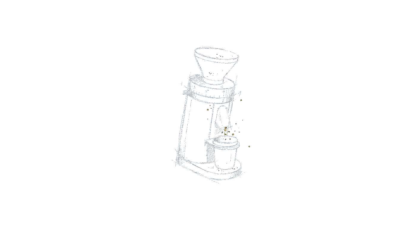 Illustration of a prosumer single-dose espresso grinder with a fine adjustment dial