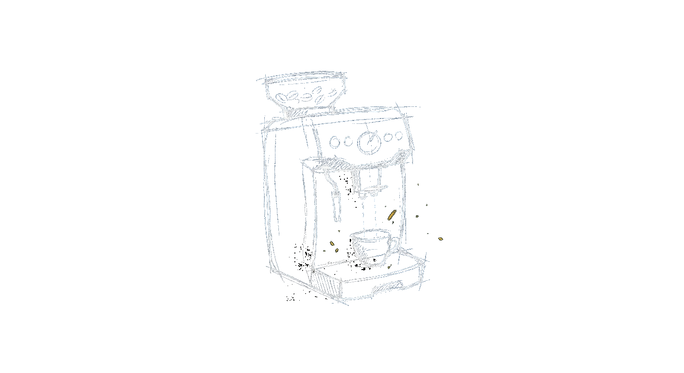 Illustration of a super-automatic bean-to-cup espresso machine with a bean hopper