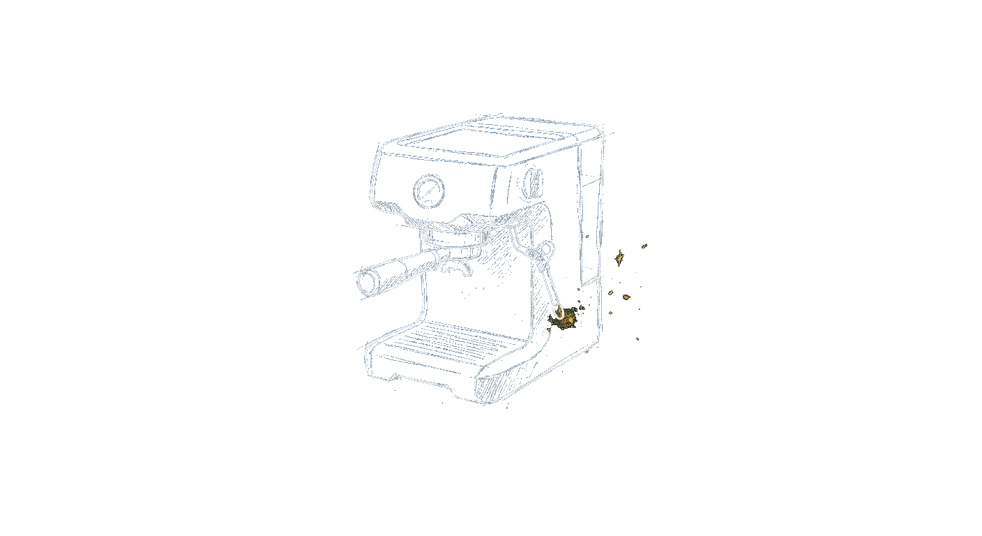Illustration of a mid-range espresso machine with a steam wand and pressure gauge