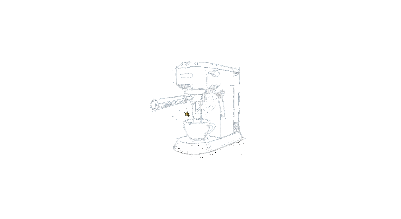 Illustration of a compact semi-automatic espresso machine pulling a shot