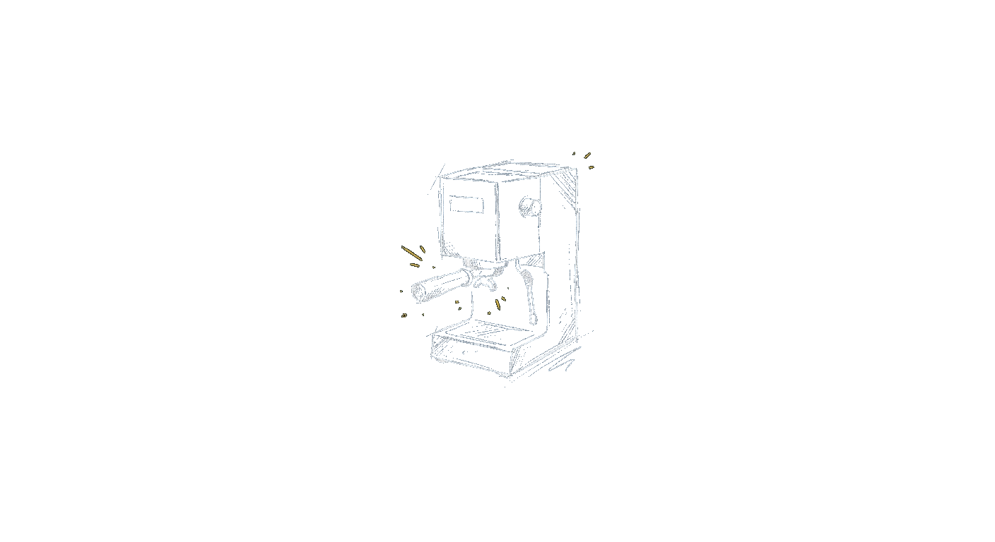 Illustration of a slim compact semi-automatic espresso machine with an automatic steam wand