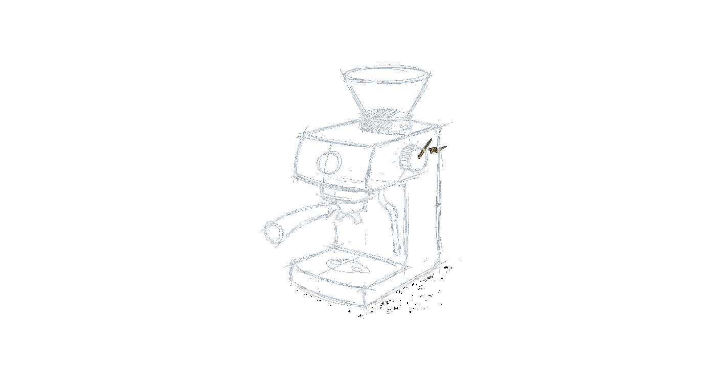 Illustration of an all-in-one espresso machine with a built-in bean hopper and grinder