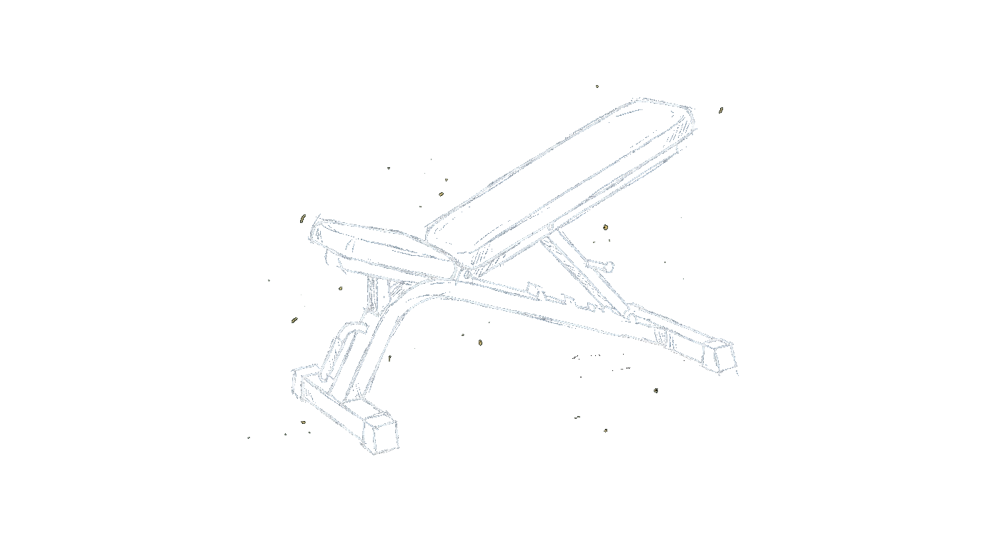 Illustration of an adjustable weight bench set to an incline