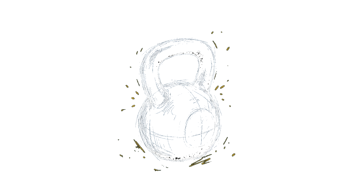 Illustration of a cast-iron kettlebell with its rounded handle