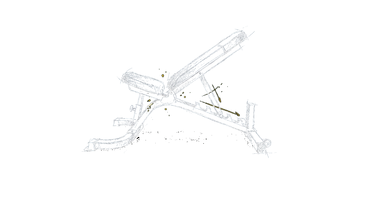Illustration of a flat-incline-decline adjustable weight bench with a ladder adjustment