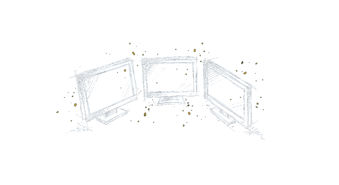 Illustration of three screen panels side by side as a comparison study