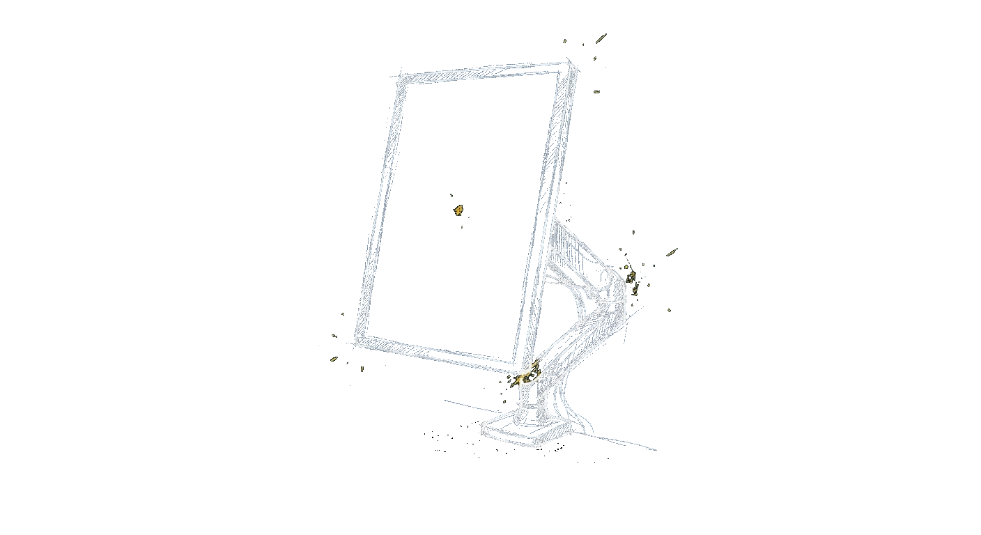 Illustration of a creator monitor on a fully adjustable pivoting stand