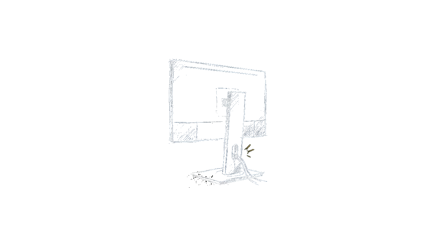 Illustration of a thin-bezel productivity monitor on a tall ergonomic stand