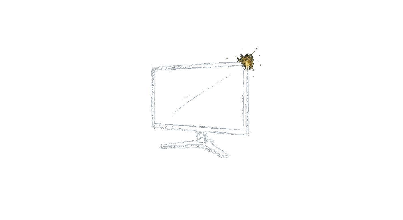 Illustration of a gaming monitor on a V-shaped stand with motion streaks