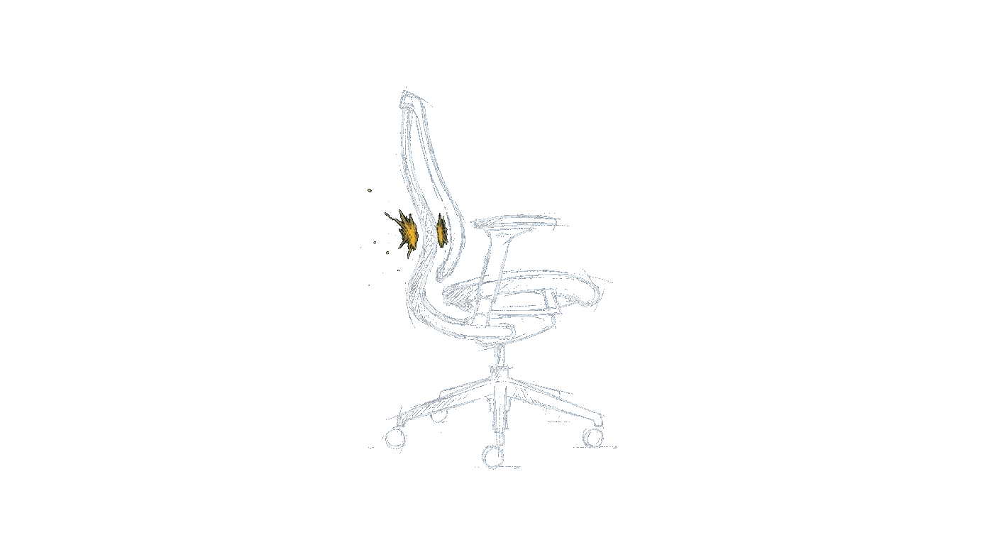 Illustration of an ergonomic chair with the lumbar support curve highlighted