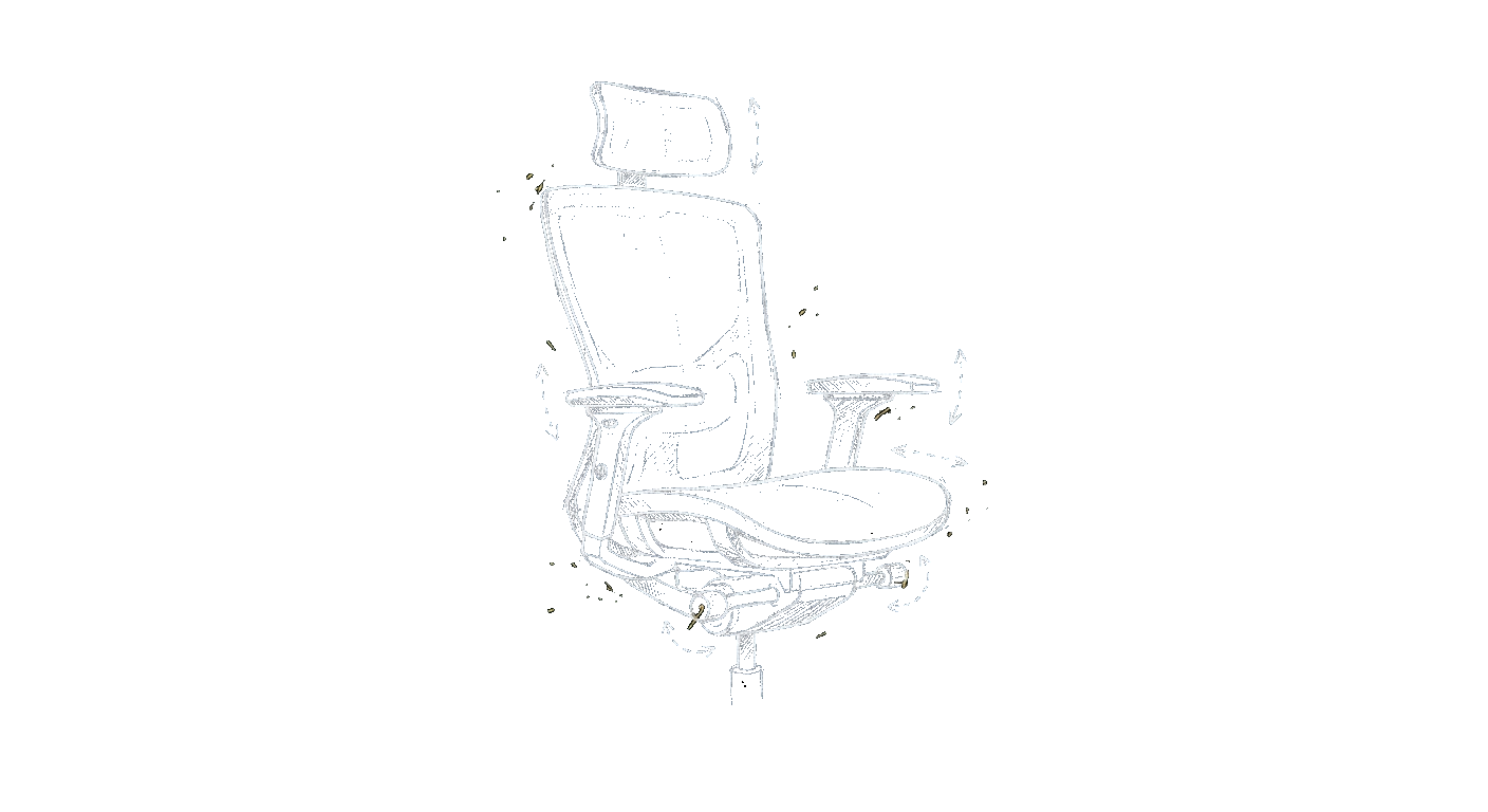 Illustration of a fully adjustable ergonomic chair with labelled adjustment points
