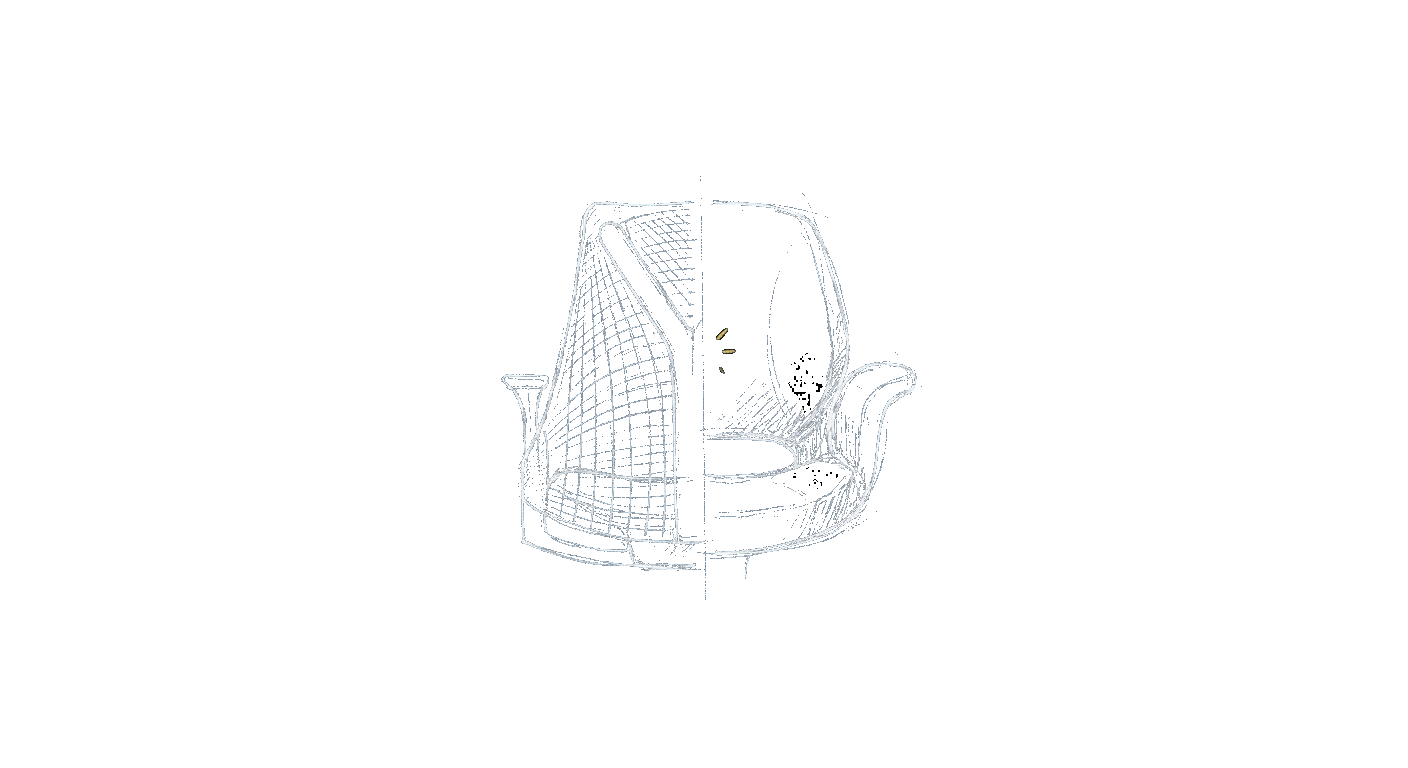Illustration contrasting a mesh chair back with a padded foam chair back