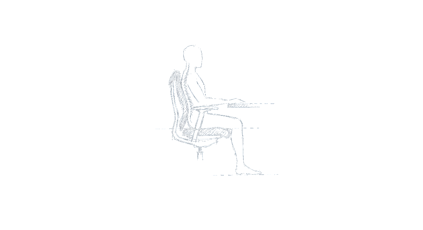 Illustration of a seated posture study showing chair height and feet flat