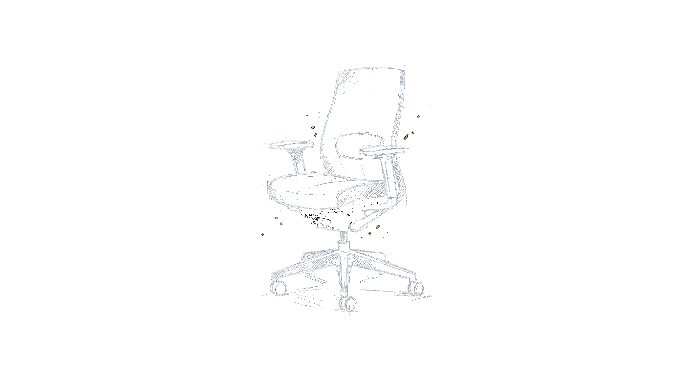 Illustration of a clean mid-back ergonomic task chair on casters