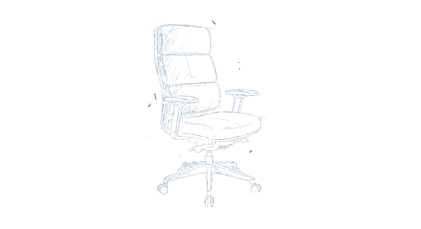 Illustration of an upholstered high-back ergonomic chair with a flexing backrest