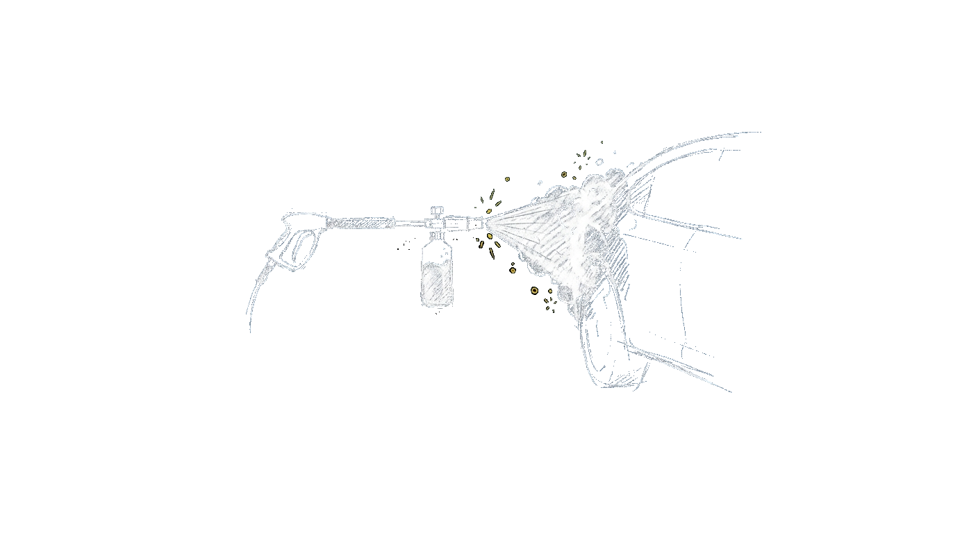 Illustration of a pressure washer with a foam cannon spraying a car