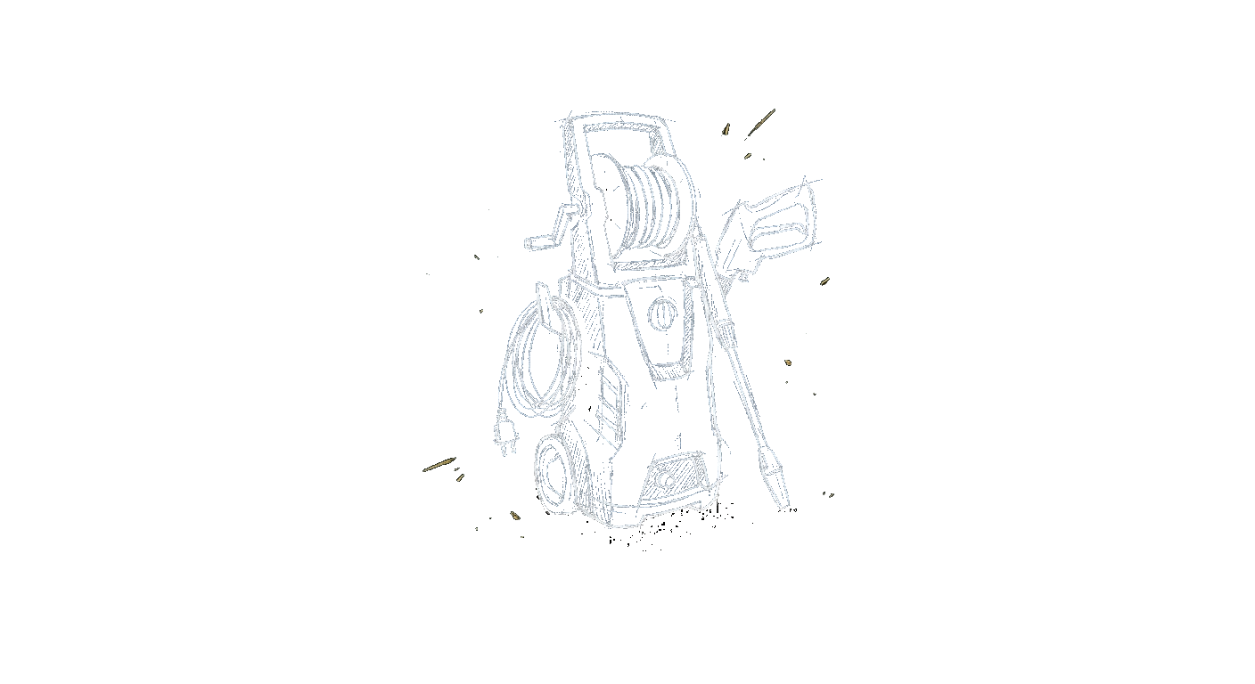 Illustration of a compact electric pressure washer with a power cord and spray wand