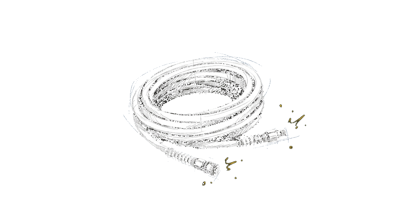 Illustration of a coiled high-pressure hose with quick-connect fittings