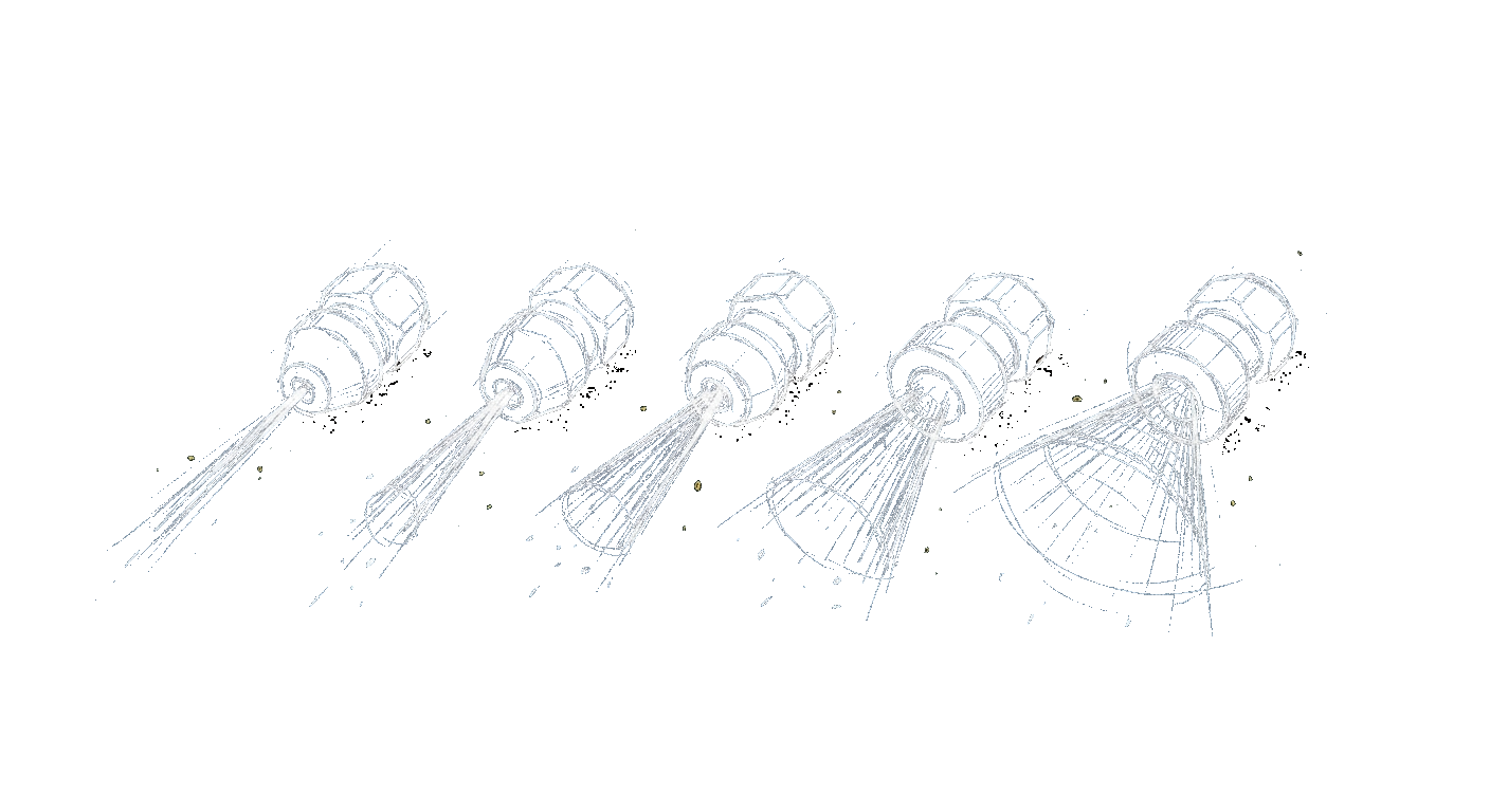 Illustration of a row of quick-connect spray nozzle tips of different spray angles