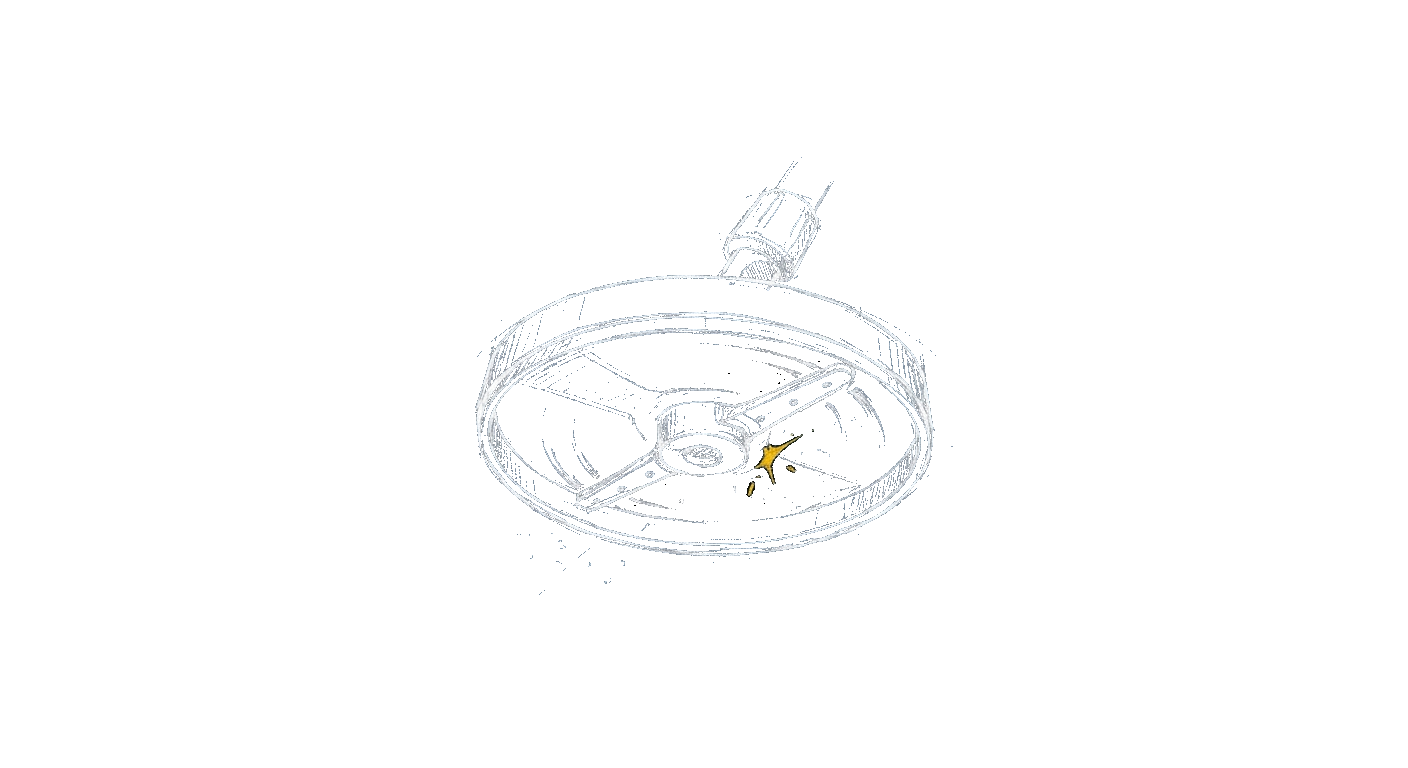 Illustration of a round flat-surface cleaner attachment seen from below with spray bars