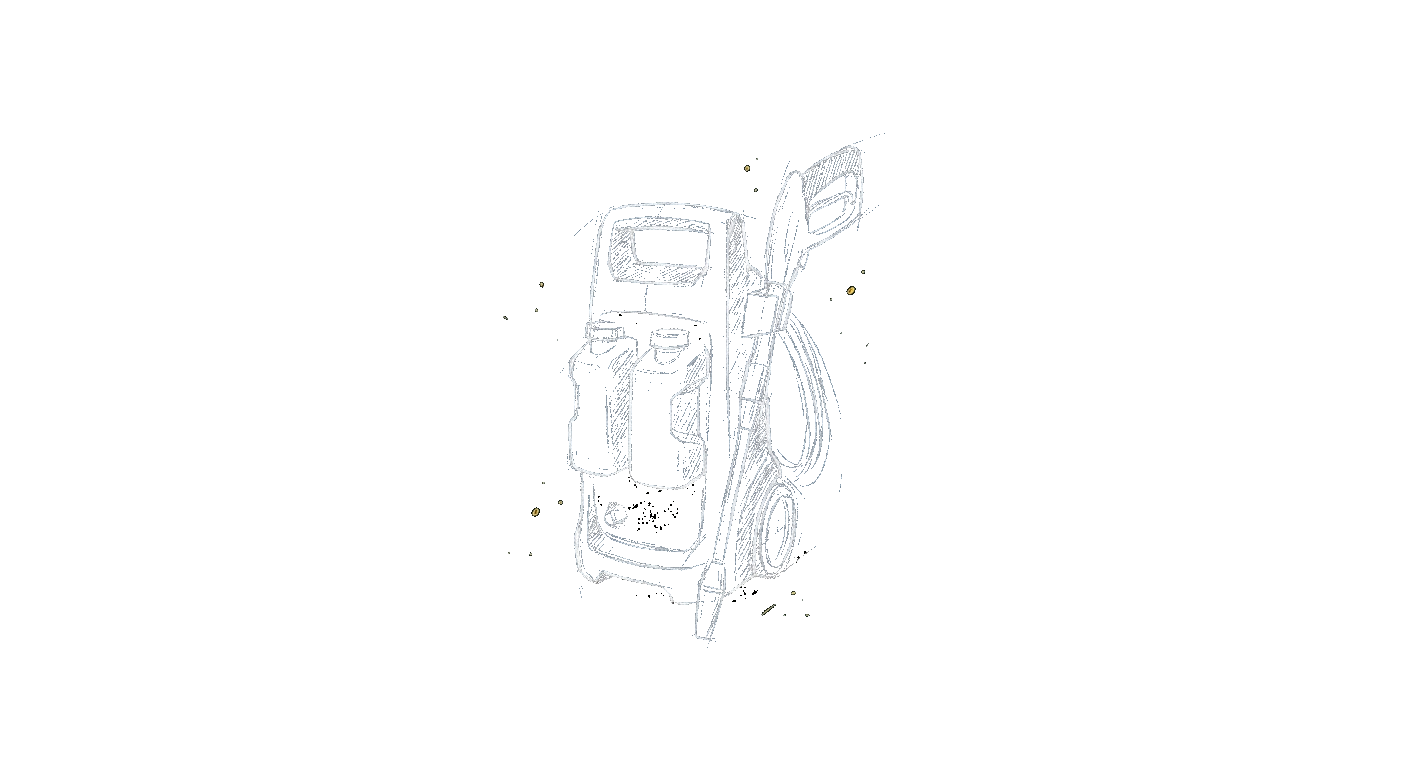 Illustration of a small electric pressure washer with twin detergent tanks and a slim body