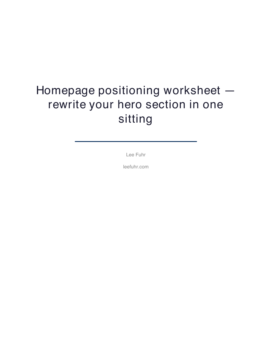 Homepage positioning worksheet cover